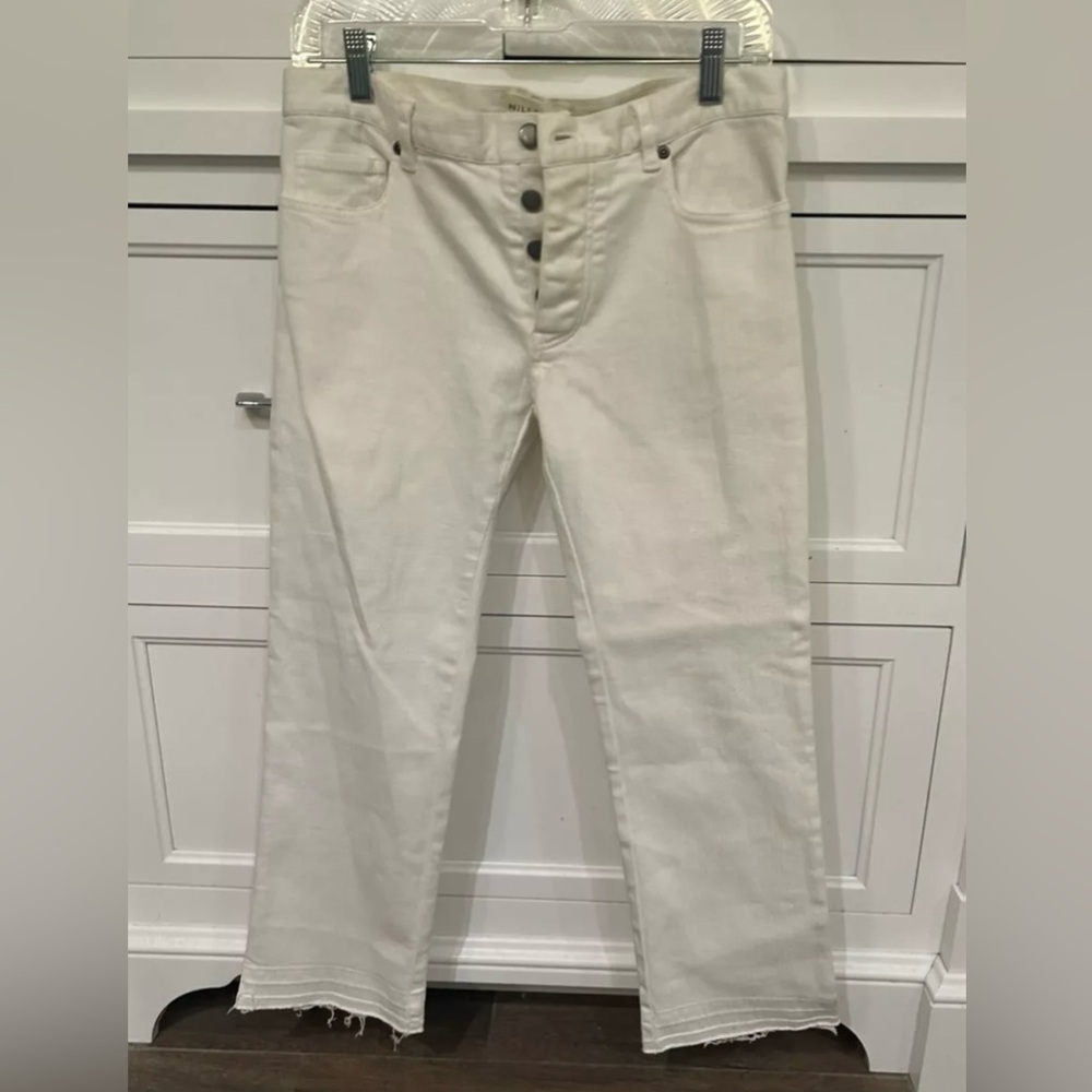Nili Lotan "The Mott" White Denim Cropped Straight Leg Jeans - MSRP $395